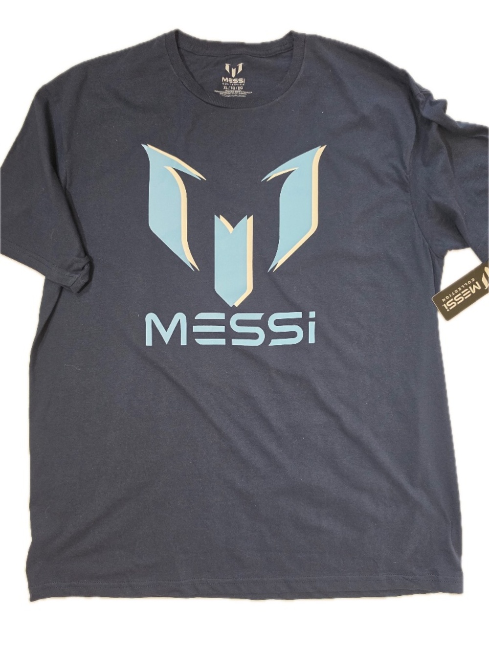 MESSI Shirt Mens XL Blue Graphic‎ Logo Tee Crewneck Cotton Tagless Jersey